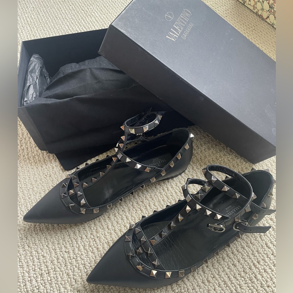 Valentino Noir Rockstud Cage Ballerina Flat, Black - Size 39